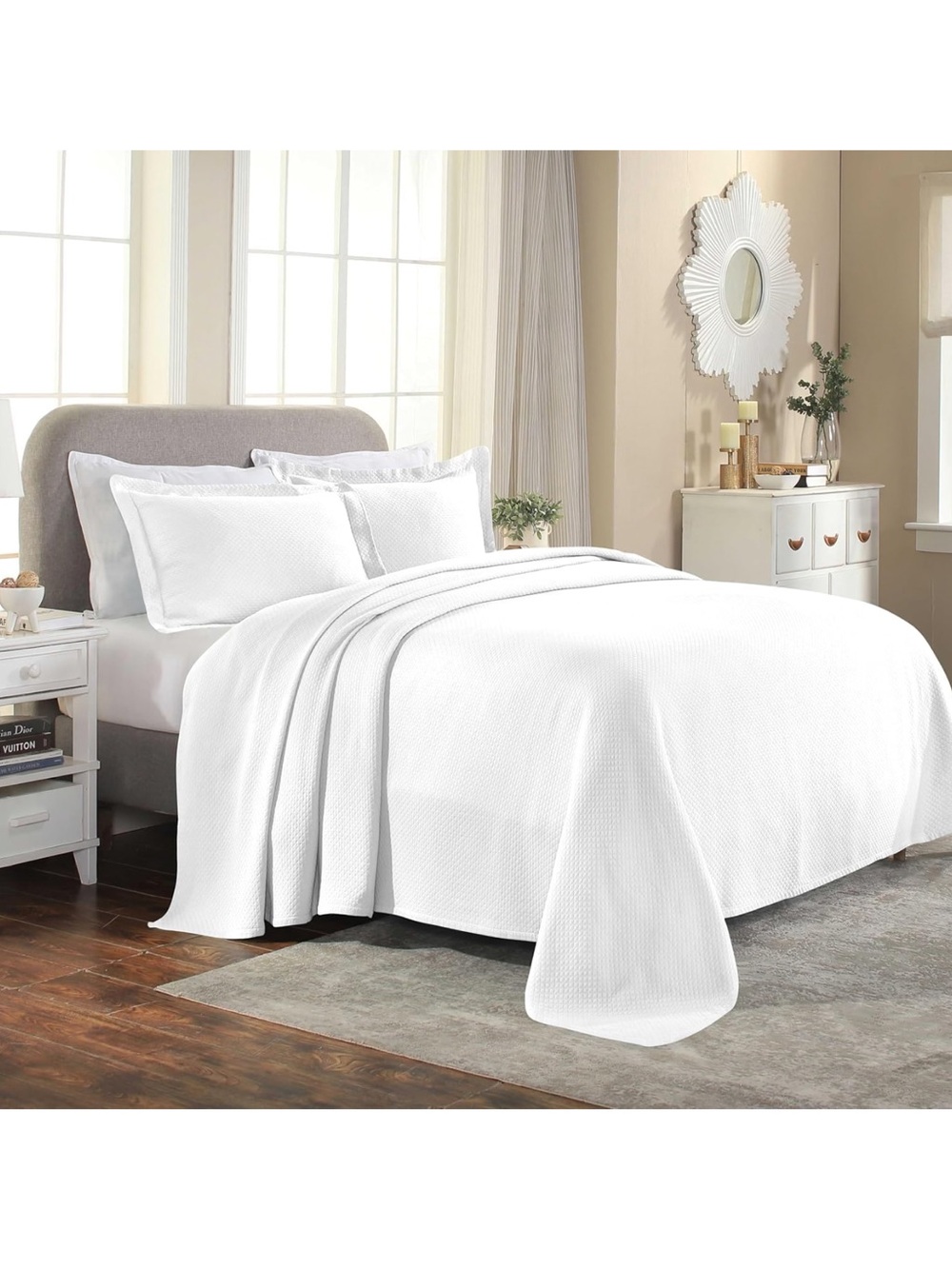 Twin Premium Cotton Airy Textured Bedspread White Quilt Set